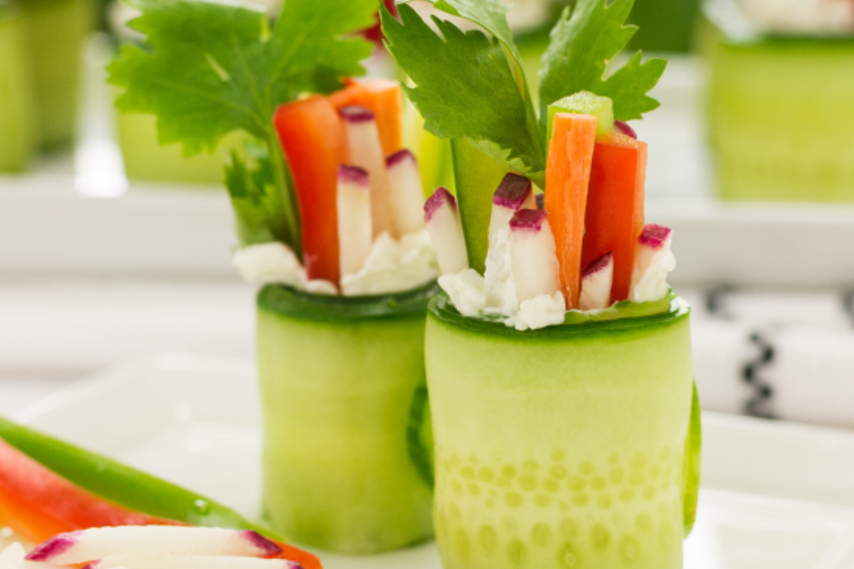 Cucumber Wrapped Veggie Sushi with Radish Sticks