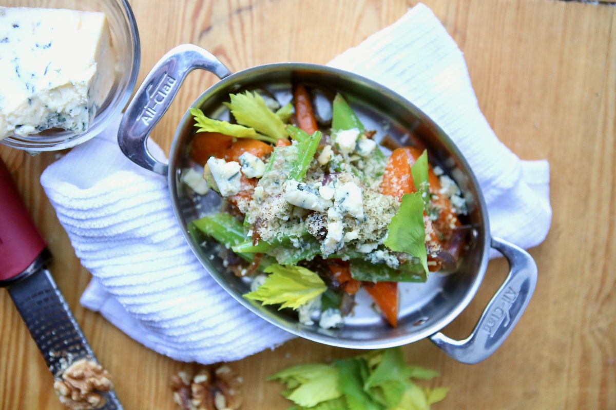 Braised Dandy® Celery and Carrots with Blue Cheese and Tarragon Dressing 1200x800