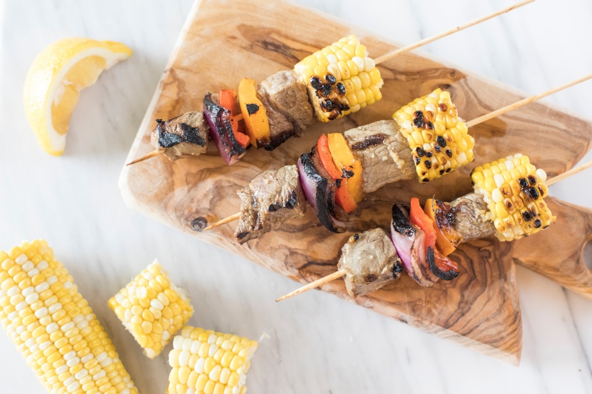 Steak, Pepper, and Corn Kabobs