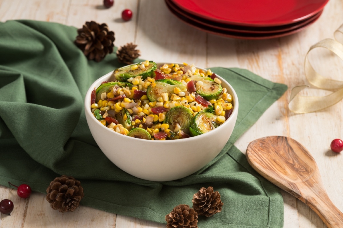Corn, Bacon and Brussels Sprouts Saute