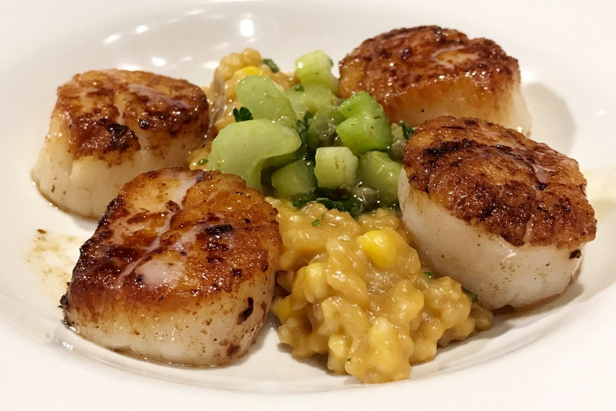 photo of Dandy Super Sweet Corn Risotto with Seared Scallops and Dandy Celery Caper Salad
