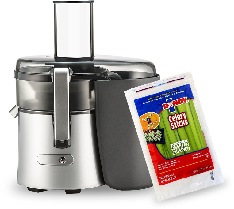 juicer with bag of celery beside it