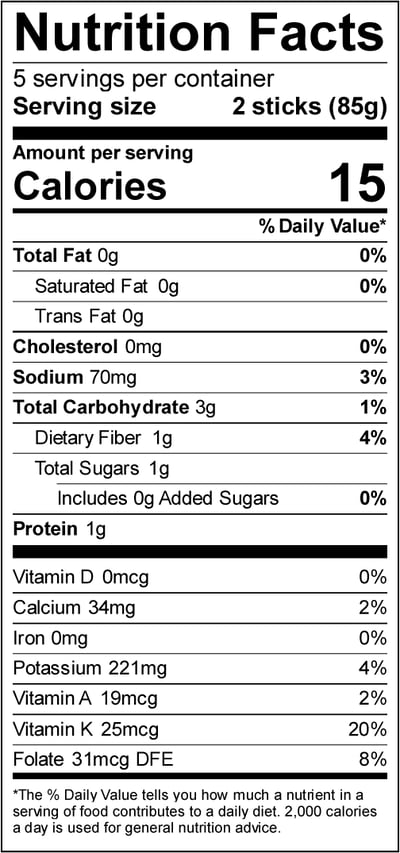 Celery Hearts 2 Count 1lb Nutrition Panel