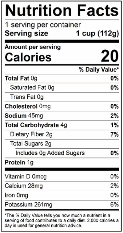 Radish Mini Sticks Nutrition Panel