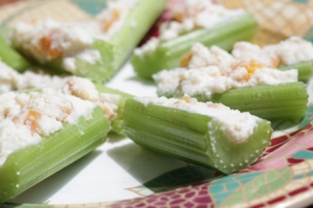 Celery + Whipped Ricotta with Drizzled Honey and Dried Apricots