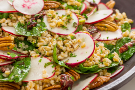 Cold Radish and Pecan Farro Salad with Dried Cranberries