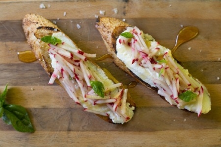 Dandy Radish and Ricotta Bruschetta