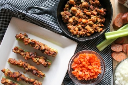 Roasted Celery Boats with Cajun Stuffing