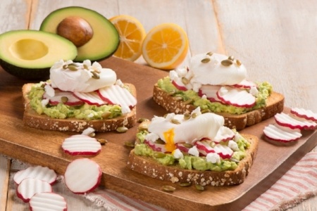 Radish and Avocado Toast with Poached Eggs