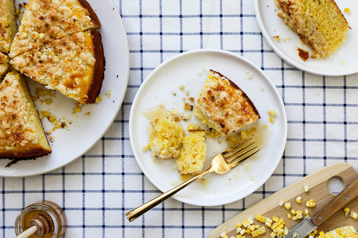 Cornbread with Fresh Corn & Crumble Topping