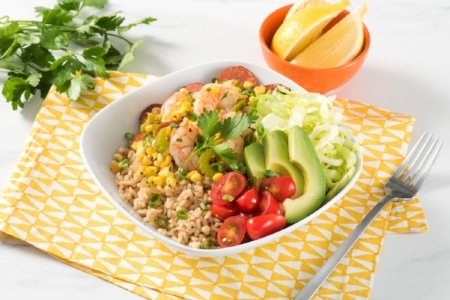 Cajun Shrimp and Dandy Sweet Corn Brown Rice Bowl