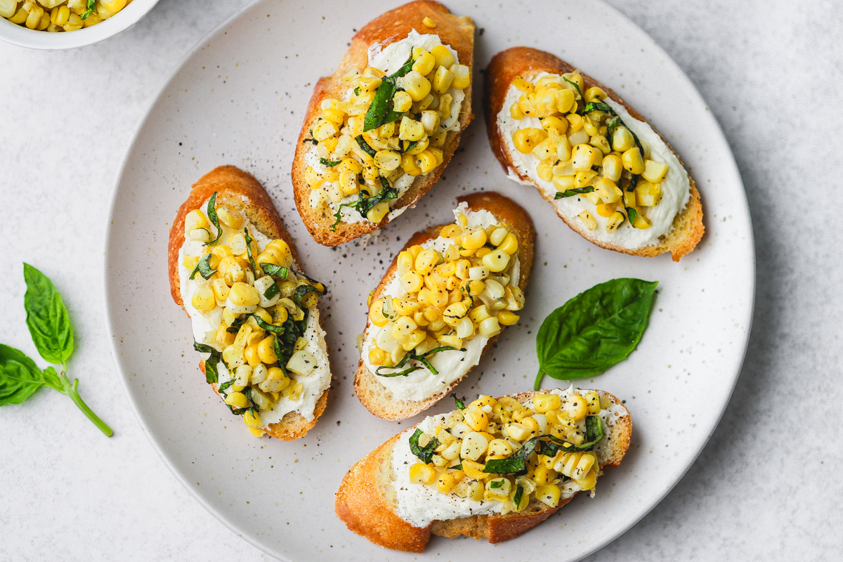 Corn & Whipped Feta Crostini