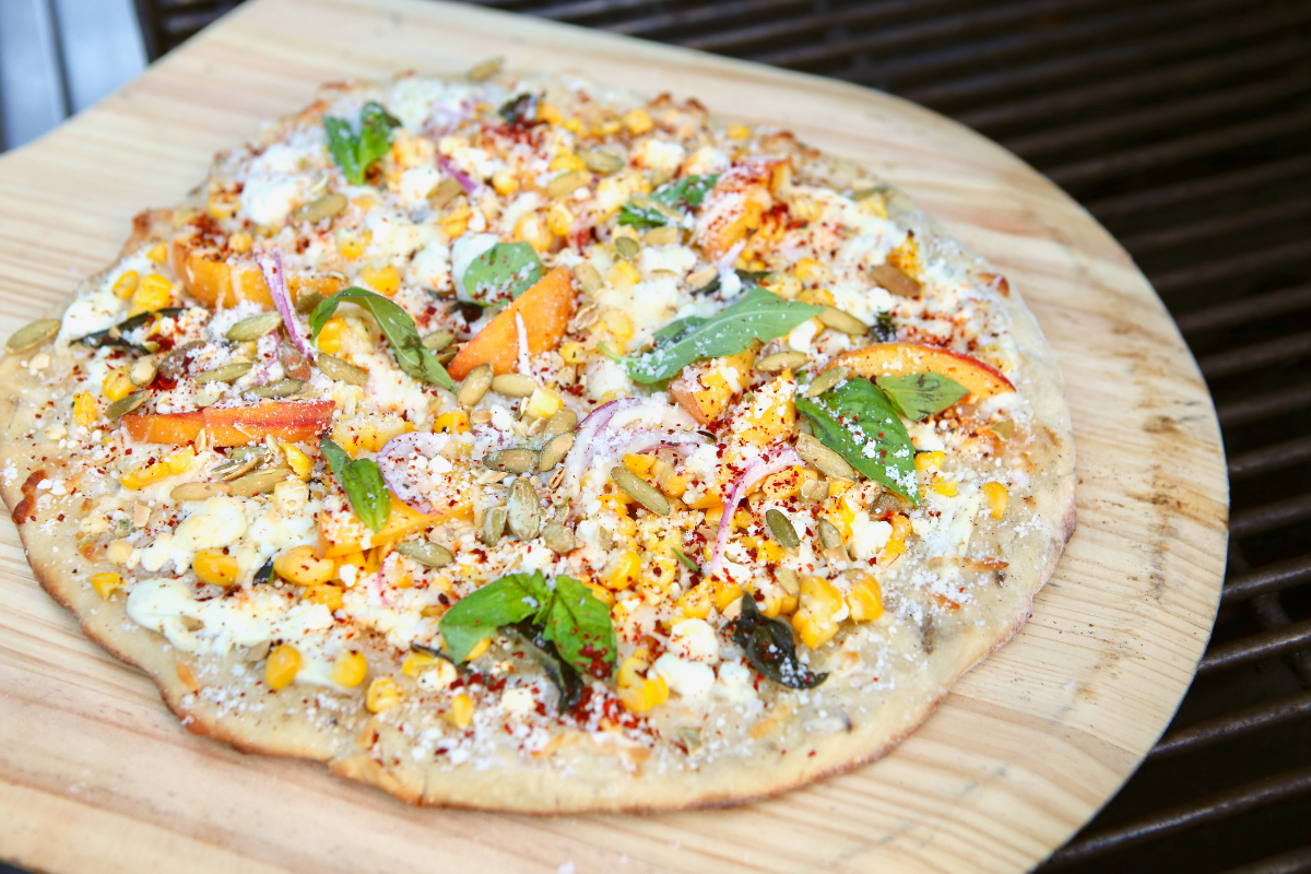 Corn & Peach Pizza Bianco