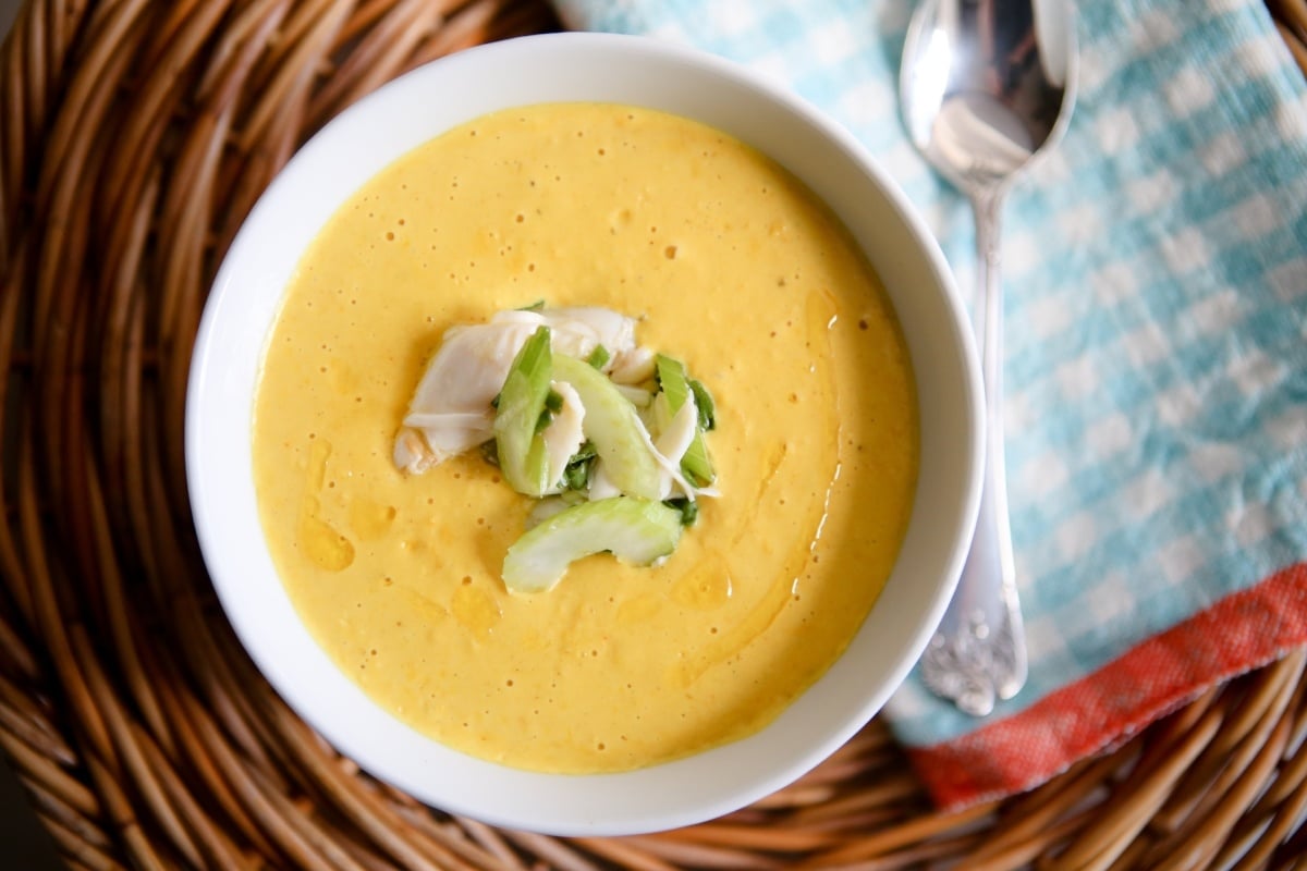 Dandy® Super Sweet Corn Soup with Pickled Dandy® Celery & Blue Crab Salad