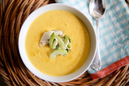 Dandy® Super Sweet Corn Soup with Pickled Dandy® Celery and Blue Crab Salad