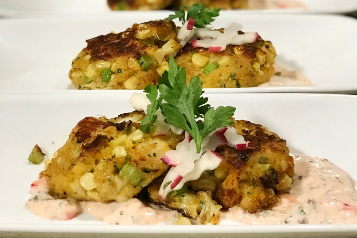 Dandy Super Sweet Corn &amp; Rock Crab Cakes with Dandy Radish Remoulade