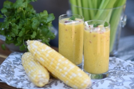 Dandy Sweet Corn Gazpacho with Cobia and Radish Ceviche