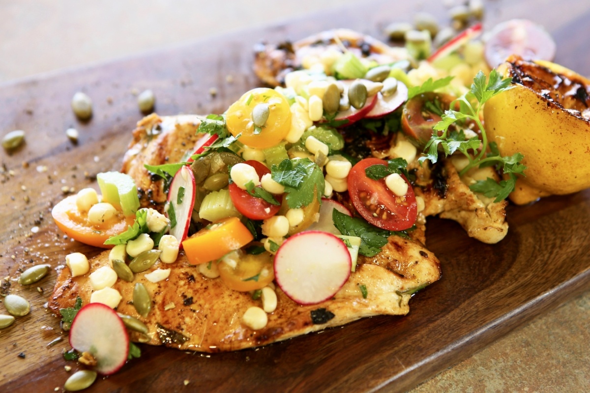 Chicken Paillard with Sweet Corn Salata