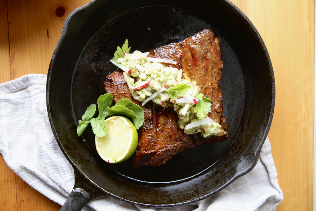 Skirt Steak with Sweet Corn and Radish Chimichurri