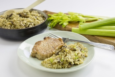 Pressure Cooker Pork Chops and Celery Rice