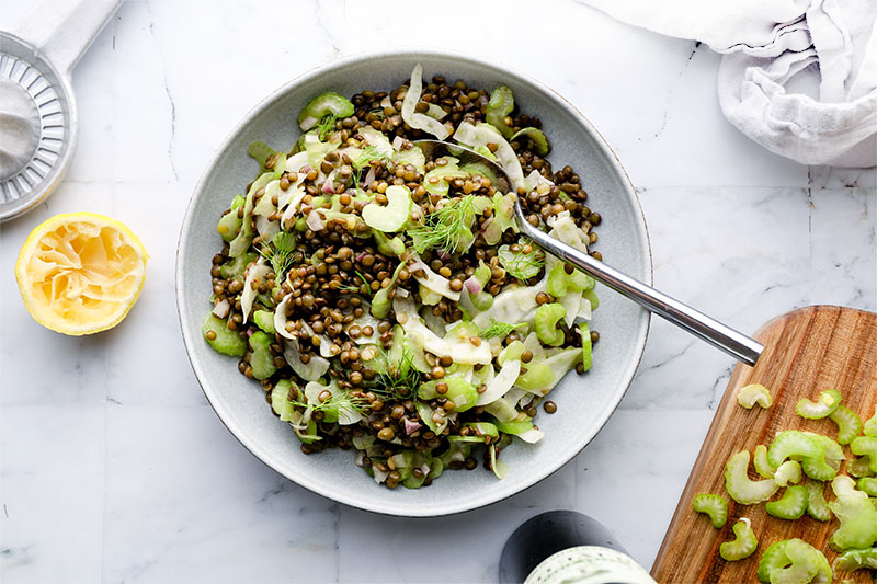 photo of shaved celery salad in a bowl