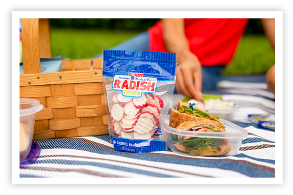 Radish Coins on picnic blanket