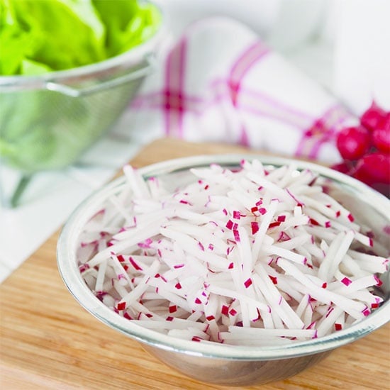 Dandy Radish Ministicks in a serving bowl